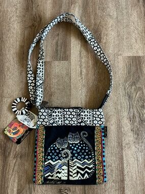 LAUREL BURCH Purse Crossbody Bag Cat Kitten 10" Zipper Multicolor Egypt Beaded